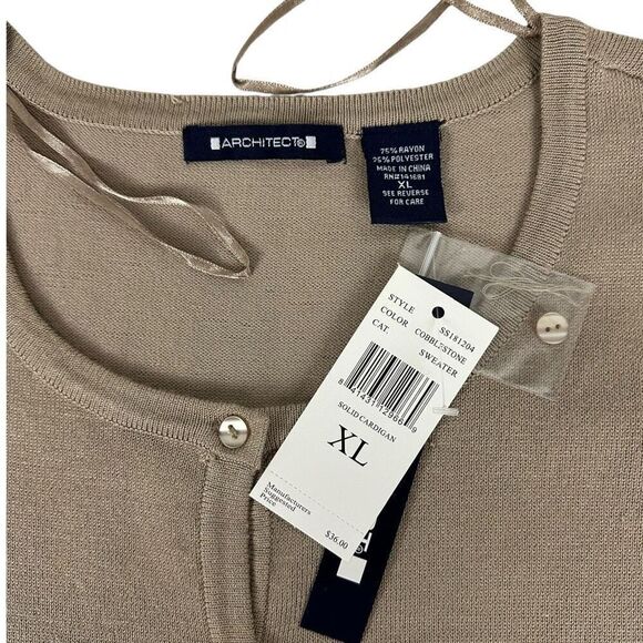 Architect Cobblestone Button Front Cardigan 3/4 Sleeves XL - Picture 3 of 5